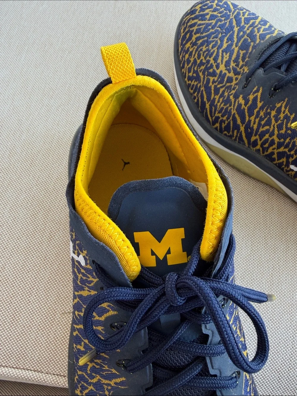 Jordan U of M Navy and Yellow Patterned Sneakers